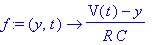 f := proc (y, t) options operator, arrow; (V(t)-y)/R/C end proc