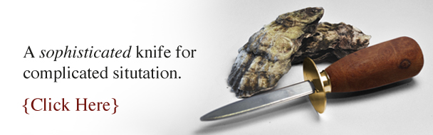 A sophisticated knife for complicated situtation. Picture of knife and oysters