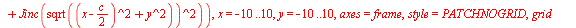 for k to 20 do `:=`(c, `+`(20, `-`(k))); `:=`(P[k], plot3d(`+`(`*`(10, `*`(sqrt(`+`(`*`(`^`(Jinc(sqrt(`+`(`*`(`^`(`+`(x, `*`(`/`(1, 2), `*`(c))), 2)), `*`(`^`(y, 2))))), 2)), `*`(`^`(Jinc(sqrt(`+`(`*`...