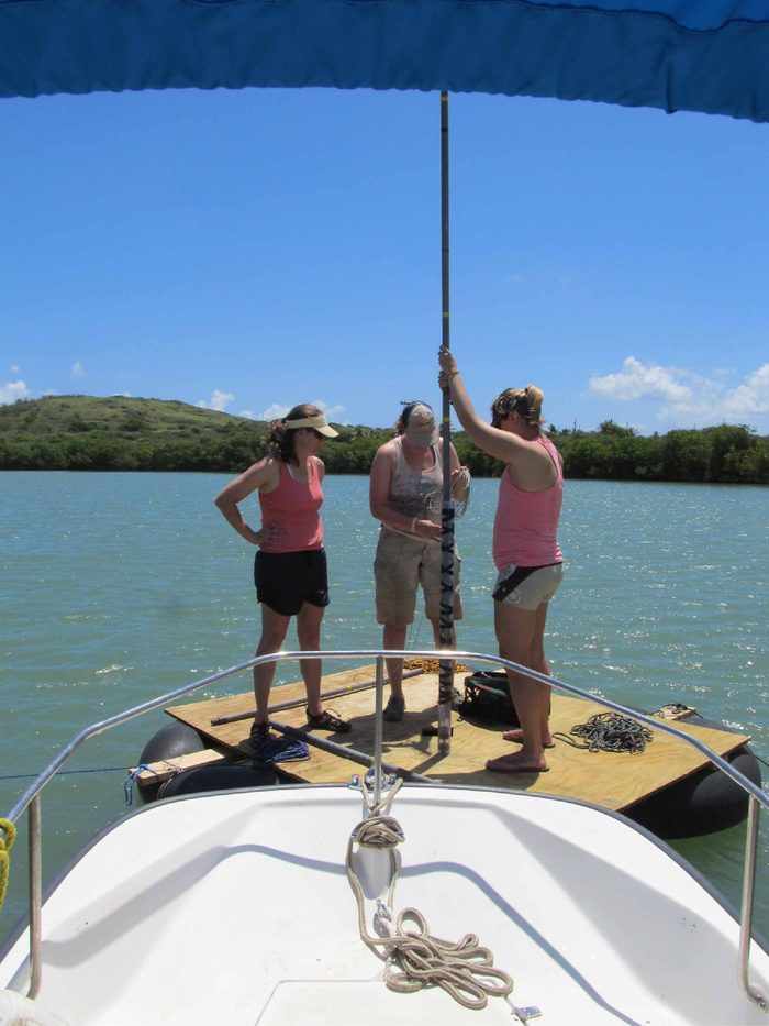 Coring a mangrove lagoon