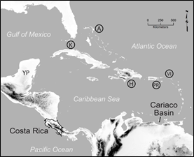 Map of the NSF Costa Rica project sites
